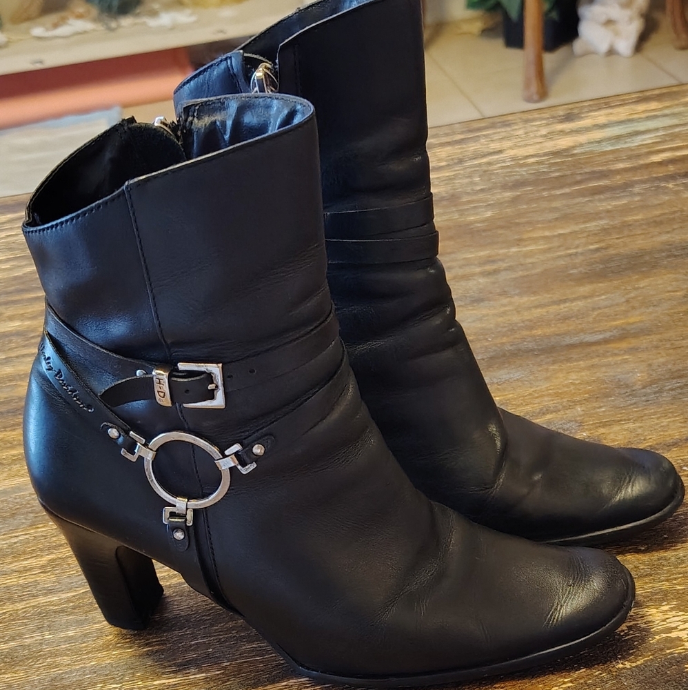 Harley Davidson Black Leather Moto Ankle Boots Sons Of Anarchy Biker Size 6.5 - Picture 10 of 12